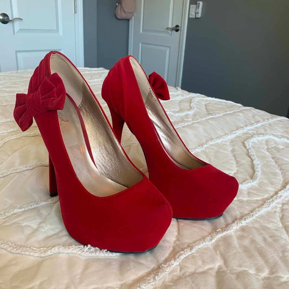Qupid Red Velvet Heels